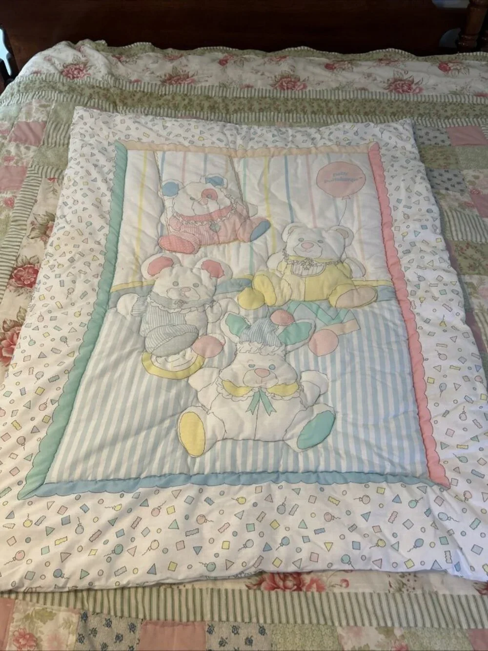 Vintage 80’s Baby Puffalumps Pastel Quilted Crib Blanket Comforter 41” X 31